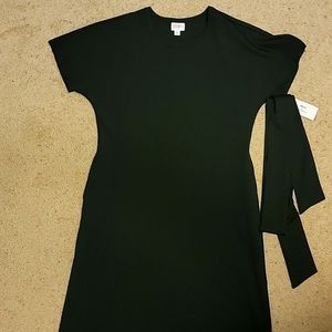 NWT - LuLaRoe Simple Black Dress with Tie, Round Neck, Mid-Calf/Knee Length
